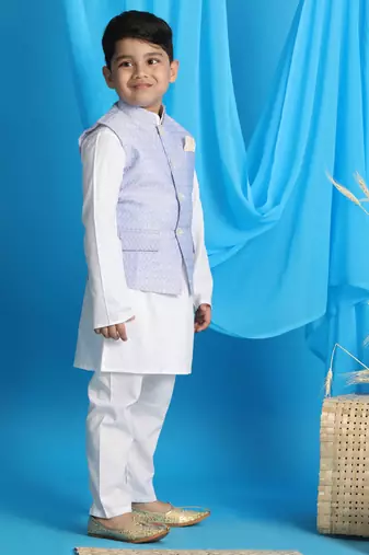 blue and white jacket, kurta and pyjama set