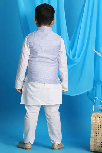 blue and white jacket, kurta and pyjama set