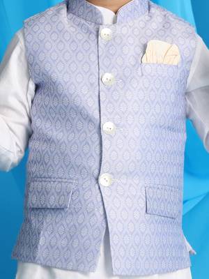 blue and white jacket, kurta and pyjama set 4