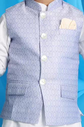 blue and white jacket, kurta and pyjama set