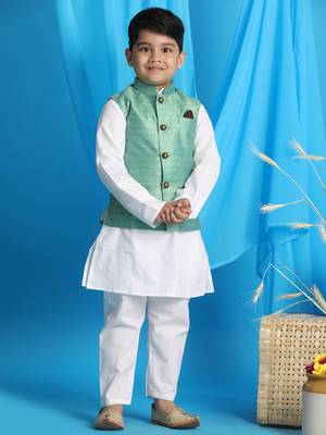 green and white jacket, kurta and pyjama set 1