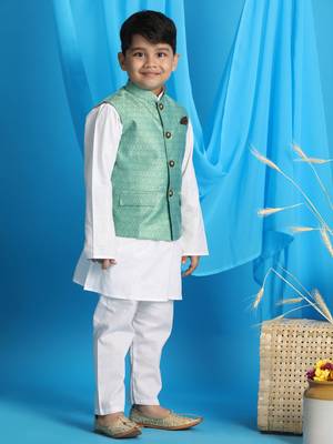 green and white jacket, kurta and pyjama set 2