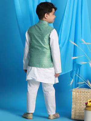 green and white jacket, kurta and pyjama set 3