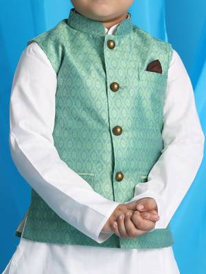 green and white jacket, kurta and pyjama set 4