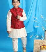 maroon and cream jacket, kurta and pyjama set