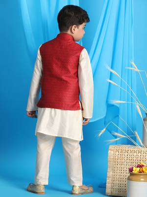 maroon and cream jacket, kurta and pyjama set 3