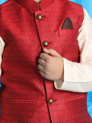 maroon and cream jacket, kurta and pyjama set 4