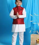 maroon and white jacket, kurta and pyjama set