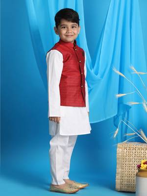 maroon and white jacket, kurta and pyjama set 2