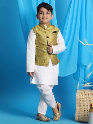 yellow and white jacket, kurta and pyjama set 1