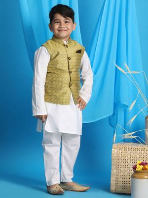 yellow and white jacket, kurta and pyjama set 2
