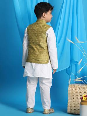 yellow and white jacket, kurta and pyjama set 3