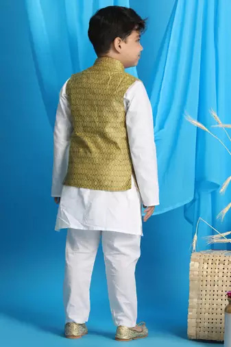 yellow and white jacket, kurta and pyjama set