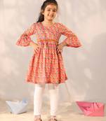  girls' pink and white kurta leggings set