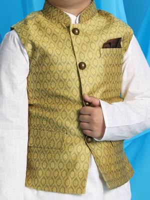yellow and white jacket, kurta and pyjama set 4