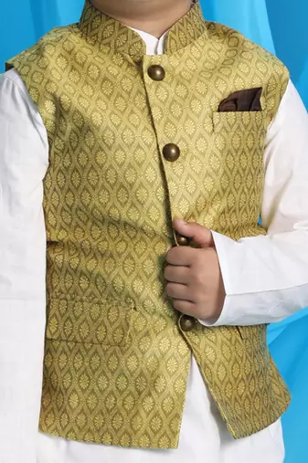 yellow and white jacket, kurta and pyjama set