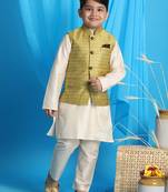 yellow and cream nehru jacket, kurta and pyjama set