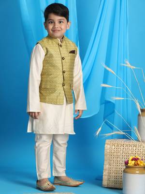 yellow and cream nehru jacket, kurta and pyjama set 2