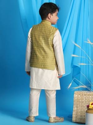 yellow and cream nehru jacket, kurta and pyjama set 3