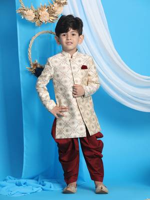 beige and maroon sherwani set 1