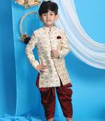 beige and maroon sherwani set