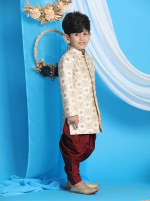 beige and maroon sherwani set 2