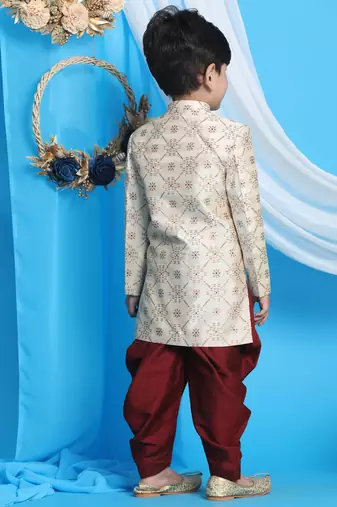 beige and maroon sherwani set