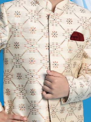 beige and maroon sherwani set 4