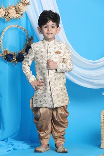  boys' beige and brown sherwani set