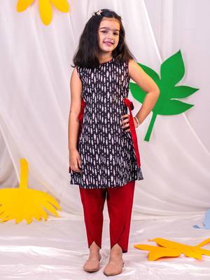  girls' black and red dhoti set 1