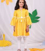  girls' yellow and white kurta leggings set