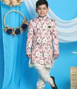 cream and pink indowestern set