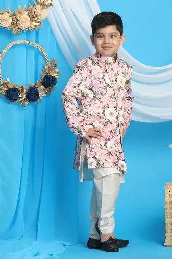 cream and pink indowestern set