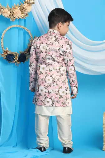 cream and pink indowestern set