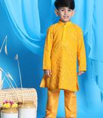 Shrestha by  boys' yellow kurta pyjama set