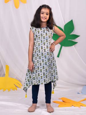  girls' blue kurta leggings set 1