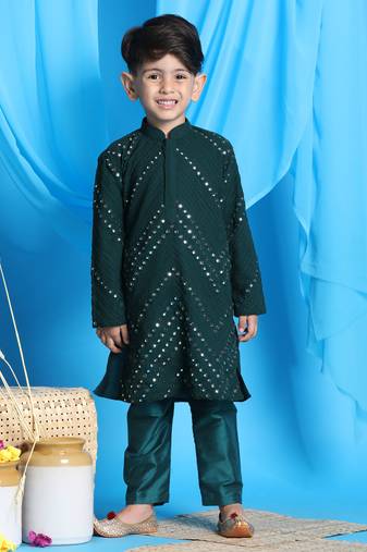 Shrestha by  boys' green kurta pyjama set
