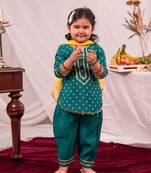 girls' green kurta and patiala set