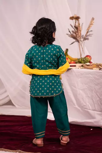girls' green kurta and patiala set