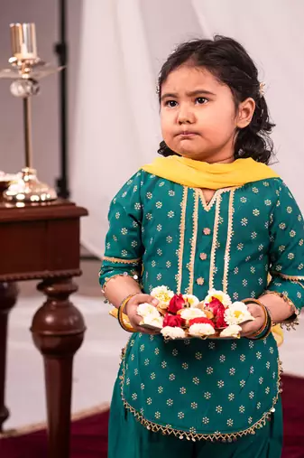 girls' green kurta and patiala set