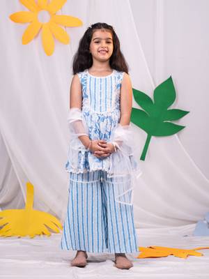  girls' aqua kurta sharara set 1
