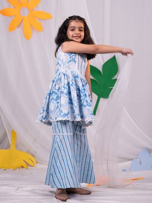  girls' aqua kurta sharara set 2