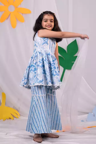  girls' aqua kurta sharara set