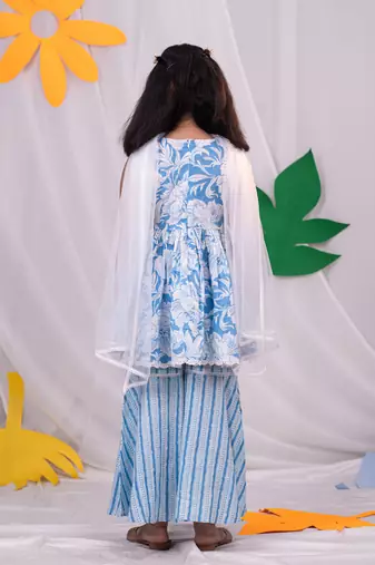  girls' aqua kurta sharara set