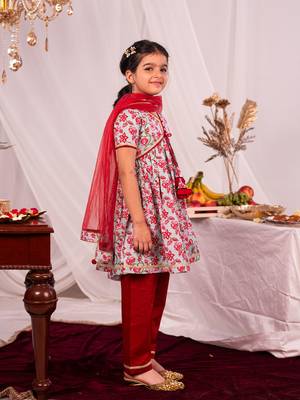  girls' aqua and red kurta and pant set 2