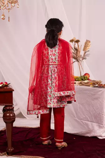  girls' aqua and red kurta and pant set