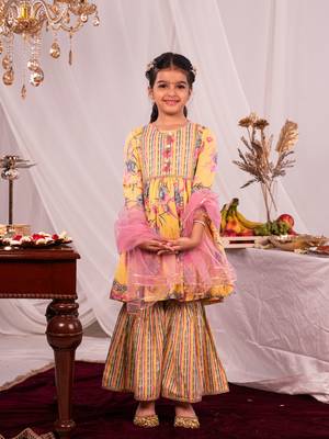 girls' yellow kurta and sharara set 1