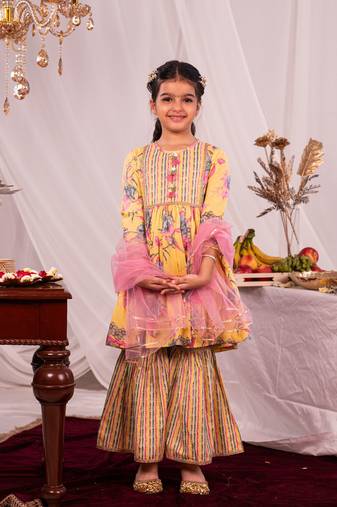  girls' yellow kurta and sharara set