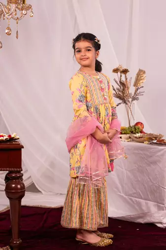  girls' yellow kurta and sharara set
