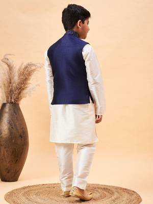 navy blue and cream jacket, kurta and pyjama set 3